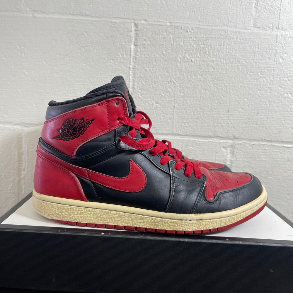 Nike Air Jordan 1 Retro OG High Bred Banned Black Red Leather Sneakers Men's 10